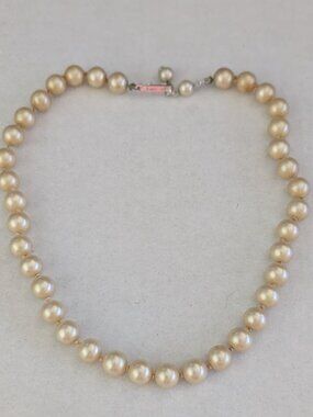 Vintage Trifari Champagne Beaded Faux Pearl Individual Knotted Necklace
